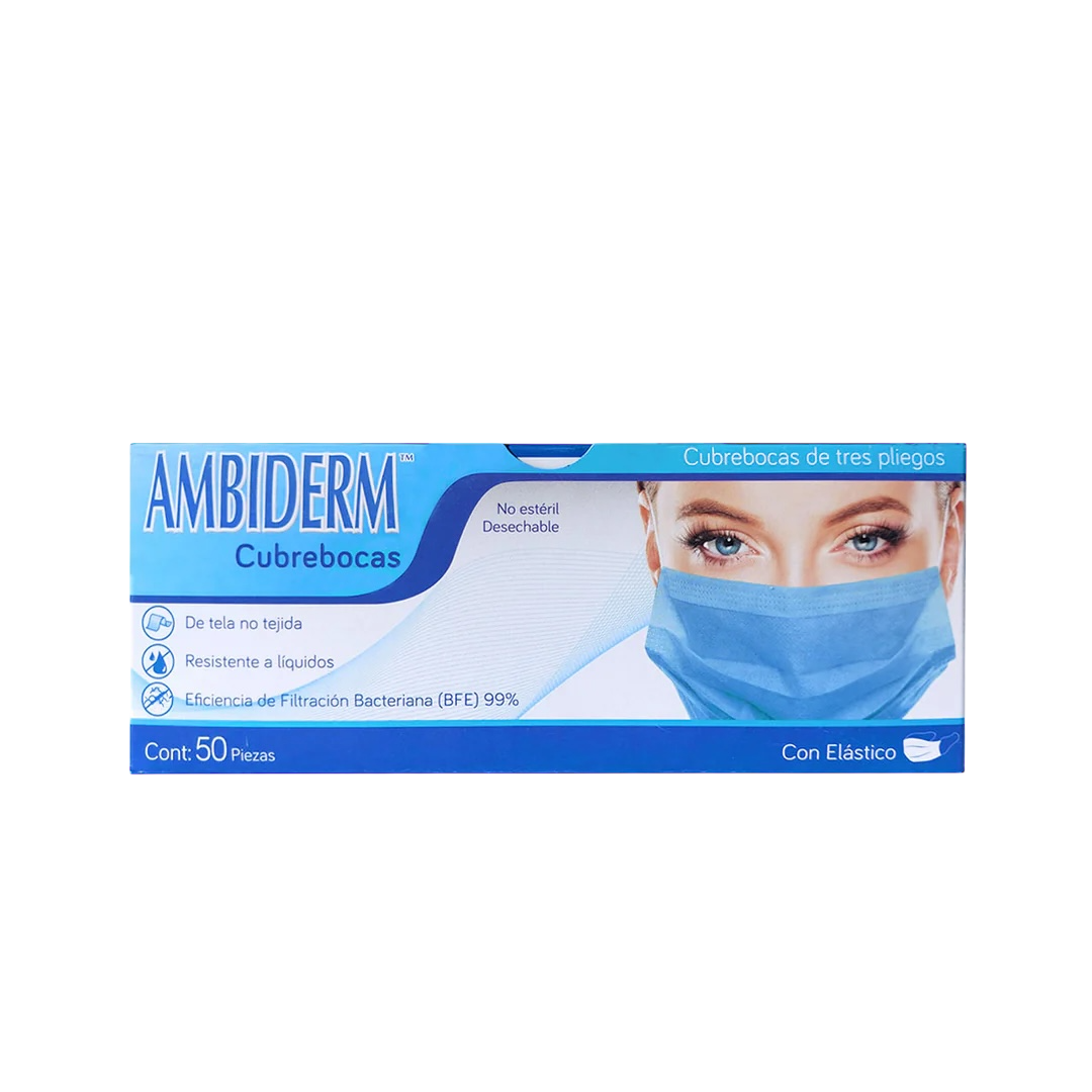 Cubrebocas plisado azul adulto. (CBAMB)